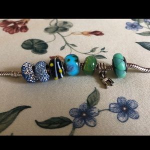 PANDORA charm bracelet sterling silver w charms